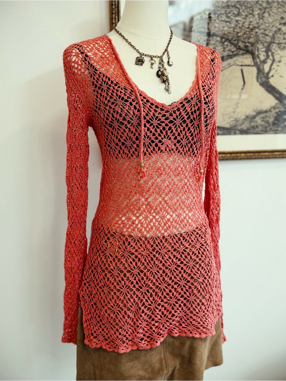 ✨ FREE PEOPLE vintage crochet sweater